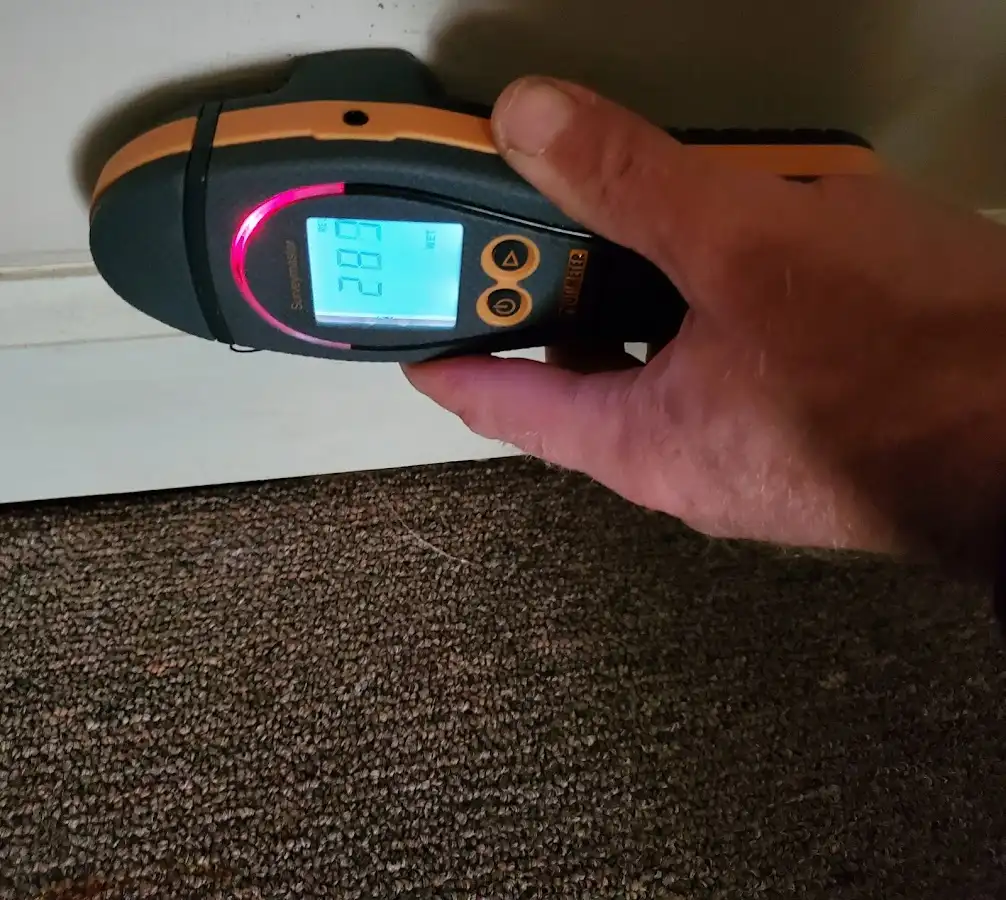 Moisture detection at baseboard during Burst Pipe Cleanup in Countryside